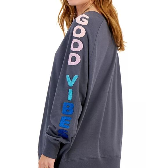 Rebellious One  gray women Good Vibes Sweatshirt Juniors size XL Casual academia - Picture 5 of 14